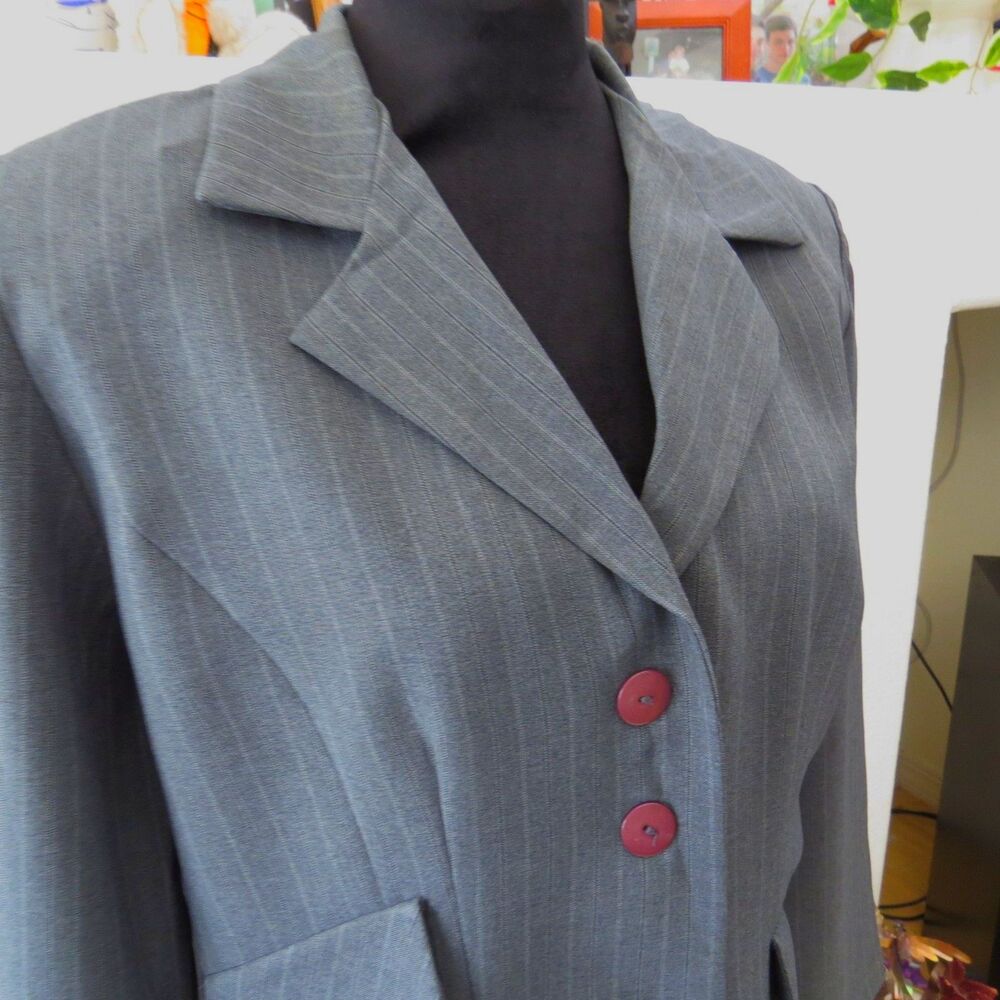 Vintage 90's Jamie Brooke Women's Longline Blazer/Jacket Gray Pinstripe 12 EUC - Picture 3 of 7